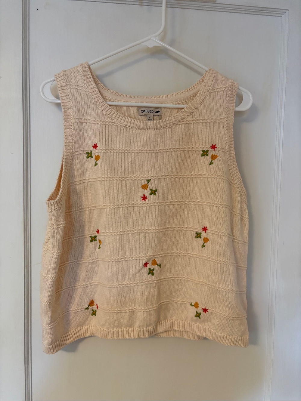Toad&Co Cream Knit Tank with Tiny Floral Embroidery
